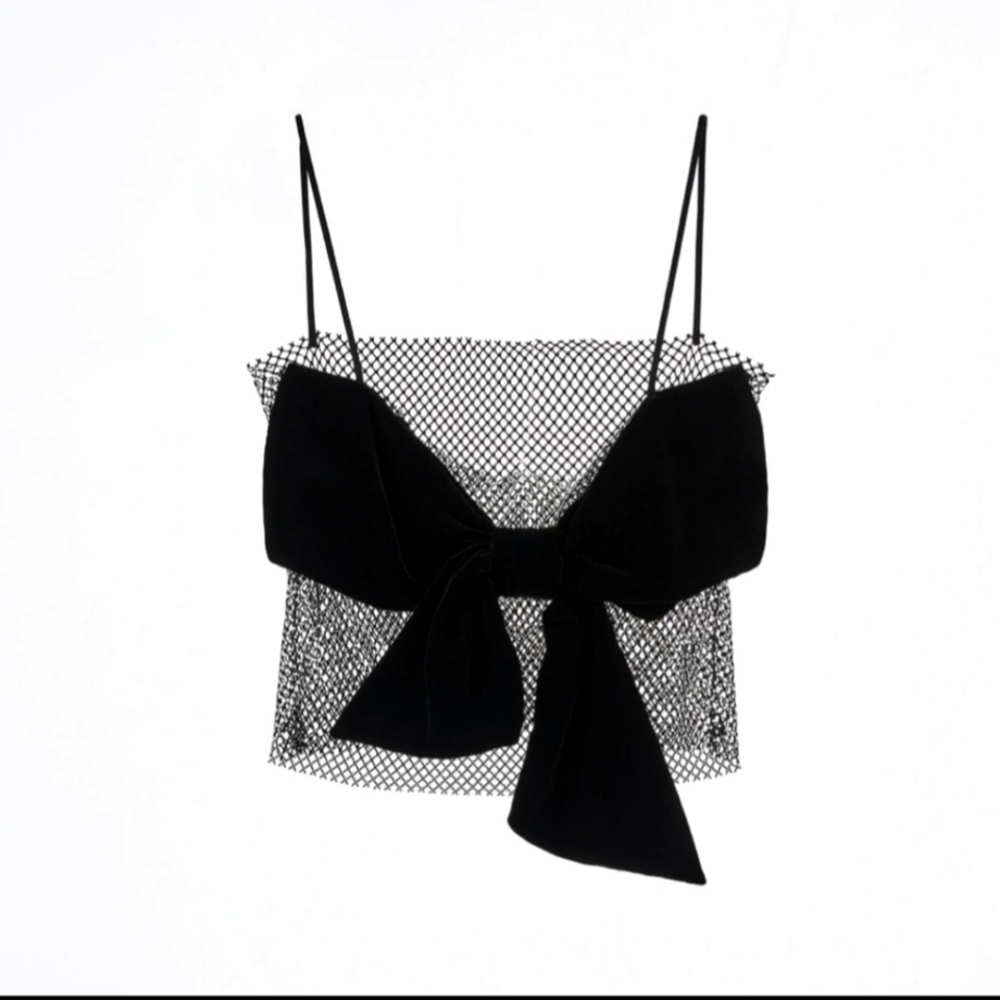 NWTs zara mesh rhinestone bow top sz M-L